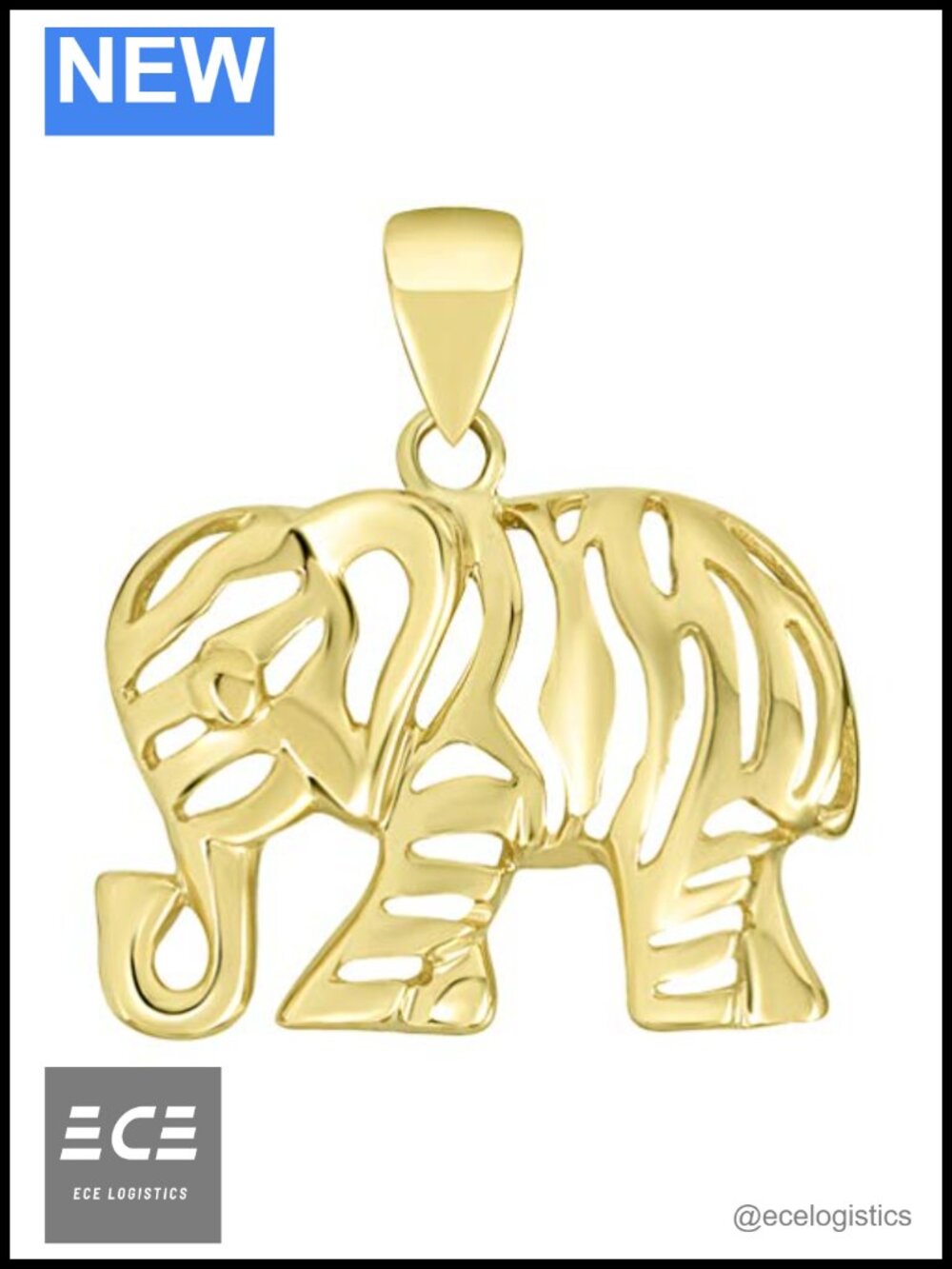 14K Yellow Gold Elephant Charm Pendant Handmade Polished Finish
